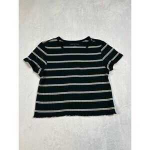 American Eagle Outfitters Green/White/Beige Striped Ribbed Knit Top size small